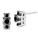 1.31 Cts Black Diamond Three Stone Earrings in 14K White Gold