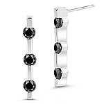 1.00 Ct Black Diamond Three Stone Earrings in 14K White Gold