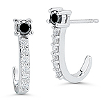 0.54 Ct Black & White Diamond Earrings in 14K White Gold