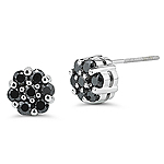 1.12 Cts Black Diamond Flower Earrings in 14K White Gold