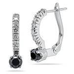 0.84 Ct Black & White Diamond Earrings in 14K White Gold