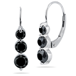 1.81 Cts Black Diamond Three Stone Earrings in 14K White Gold