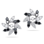 0.99 Cts Black & White Diamond Earring Jackets in 14K White Gold