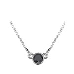 0.85 Cts Black Diamond Solitaire Necklace in 18K White Gold