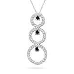 1.18 Cts Black & White Diamond Trio-Cricle Pendant in 14K White Gold