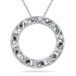 0.25 Ct Black & White Diamond Circle Filigree Pendant- 18K White Gold