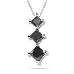 1.15 Cts Three Stone Black Diamond Pendant in 14K White Gold