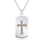 0.12 Ct Black Diamond Cross Pendant in Silver and Pink Gold