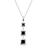 1.25 Cts Black Diamond Three Stone Pendant in 14K White Gold