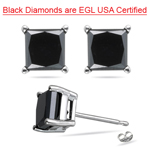 1.95-2.44 Ct 4.55-7.20 mm EGL USA Certified AA Princess Black Diamond Stud Earrings 14KW Gold