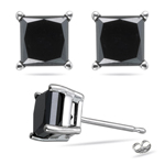 1.00 Ct 3.80-3.99 mm AA Princess Black Diamond Stud Earrings-14KW Gold