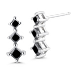 0.76 Cts Black Diamond Three Stone Earrings in 14K White Gold