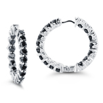 4.49 Cts Black and White Diamond Hoop Earrings in 14K White Gold