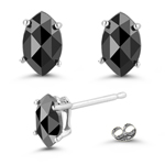 0.66 Ct AAA Marquise Rose-cut Black Diamond Stud Earrings in 14KW Gold