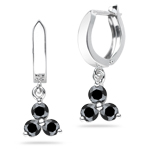 0.96 Cts Black Diamond Three Stone Earrings in 14K White Gold