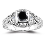 0.71 Cts Black & White Diamond Ring in 14K White Gold