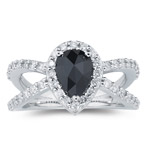 2/3 Cts White Diamond & 1.30 Cts Black Diamond Ring in 18K White Gold