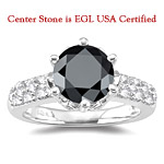 2.65 Cts Black Diamond & 0.43 Cts White Diamond Ring in 18K White Gold