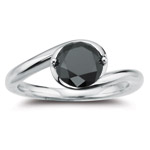 1.50 Cts EGL USA Certified AAA Round Black Diamond Ring in 14KW Gold