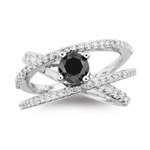 0.88 Cts White Diamond & 1.25 Cts Black Diamond Ring in 18K White Gold