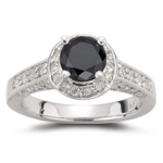 0.80 Cts Diamond & 1.10 Cts Black Diamond Ring in 14K White Gold