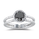 1.00 Ct Black Diamond Solitaire Ring in 14K White Gold