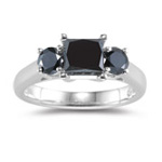 2.25 Cts Black Diamond Three Stone Ring in 14K White Gold