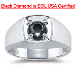 1.00 Ct Round AA Black Diamond EGL USA Certified Men's Ring- 14KW Gold