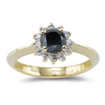 1.25 Cts Black & White Diamond Cluster Ring in 14K Yellow Gold