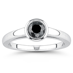 0.66 Ct Black Diamond Solitaire Ring in 14K White Gold