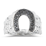 0.05 Ct Black Diamond Horse Shoe Mens Ring in Silver