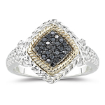 0.14 Cts Black Diamond Men's Ring in Yellow Gold & Silver