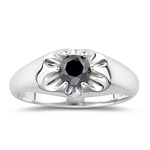 0.79 Ct Black Diamond Men's Solitaire Ring in Silver