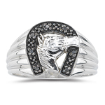 0.07 Ct Black Diamond Horseshoe Men's Ring in Silver