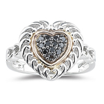 0.22 Ct Black Diamond Heart Ring in Pink Gold & Silver