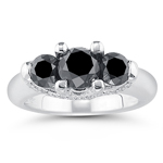 3.42 Cts Black & White Diamond Ring in 14K White Gold