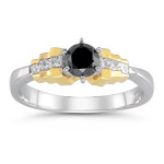 0.86 Cts Black & White Diamond Ring in 14K Two Tone Gold