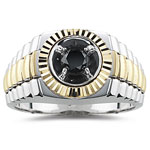 0.68 Cts AA Black Diamond Two Tone Men's Ring in 14K Gold