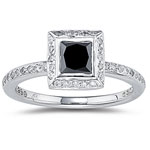 1.01 Cts White & Black Diamond Ring in 14K White Gold