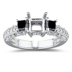 1.10 Cts White & AA Black Diamond Ring Setting in 14K White Gold