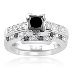 2.24 Ct White & Black Diamond Matching Ring Set in 18K White Gold