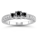 1.00 Cts Black & White Diamond Ring in 18K White Gold