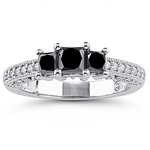 1.30 Cts Black & White Diamond Ring in 18K White Gold