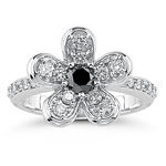 0.73 Cts Black & White Diamond Ring in 14K White Gold