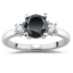 2.00 Cts Black & White Diamond Three Stone Ring in 14K White Gold