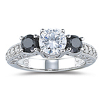 1.36 Cts Black & White Diamond Ring Setting in 14K White Gold