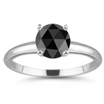2.00 Cts of 7.05-8.80 mm round rosecut AAA Black Diamond Solitaire Ring in 18K White Gold