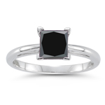 1.62-1.92 Cts 5.50-6.00 mm AAA princess Black Diamond Scroll Solitaire Ring in 14K White Gold