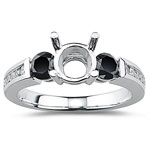 1.01 Ct Black & White Diamond Ring Setting in 14K White Gold.