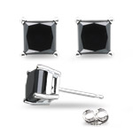 0.80-0.89 Ct AA Princess Cut Black Diamond Stud Earrings in 14K White Gold